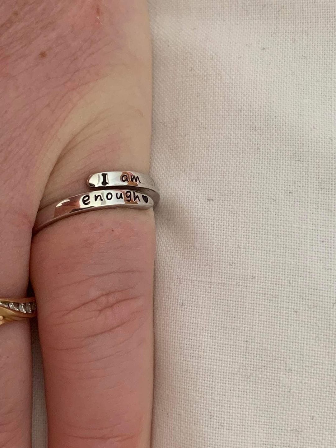 Customer photo review of 'I Am Enough' Adjustable Ring | 925 Sterling Silver