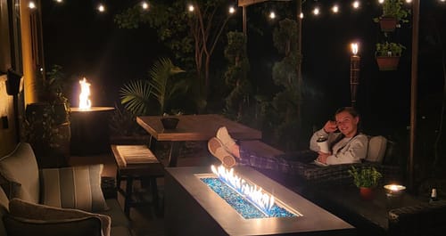 Customer photo review of 70" Linear Outdoor Propane Gas Fire Pit Table in Gray