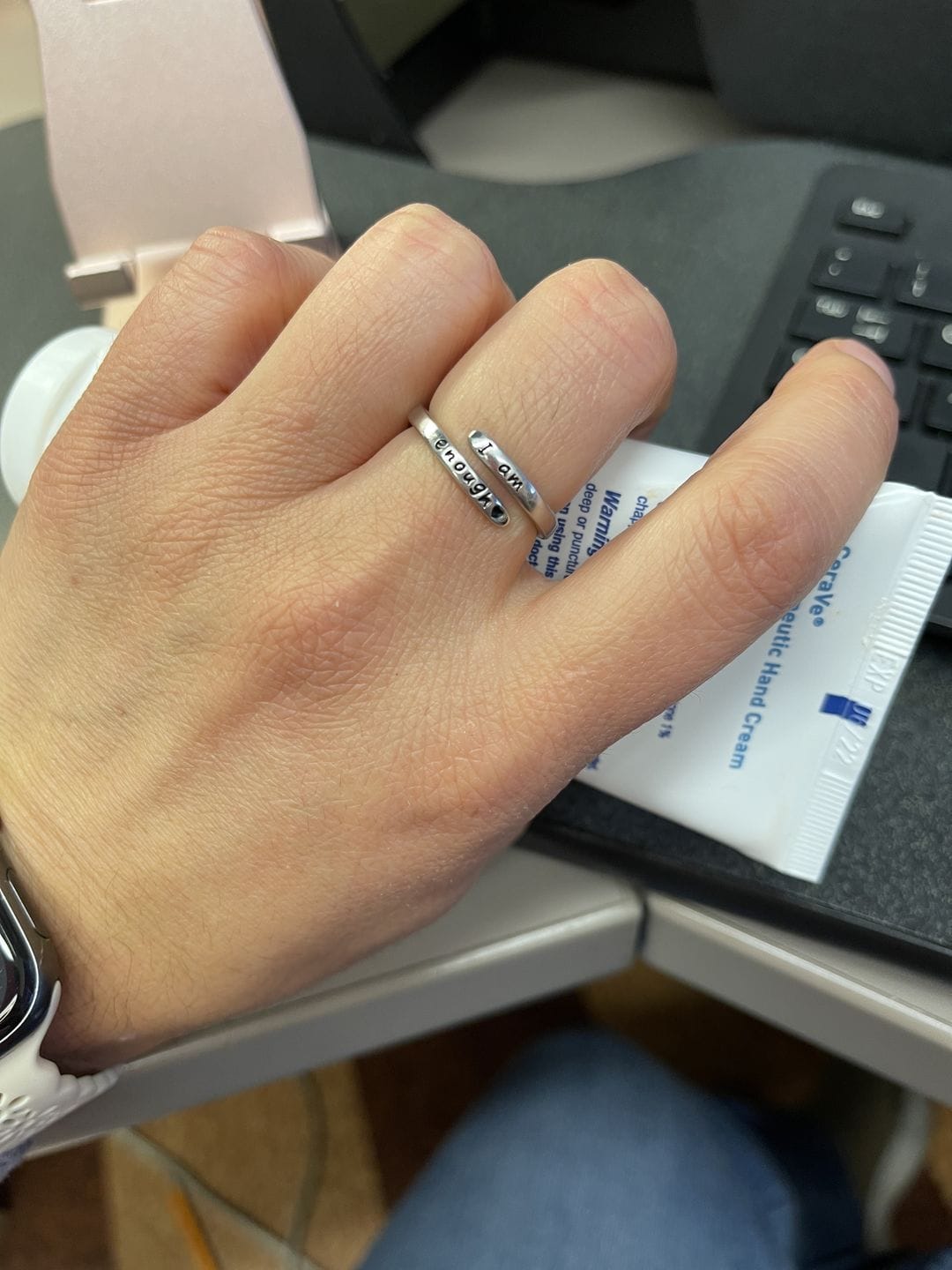 Customer photo review of 'I Am Enough' Adjustable Ring | 925 Sterling Silver