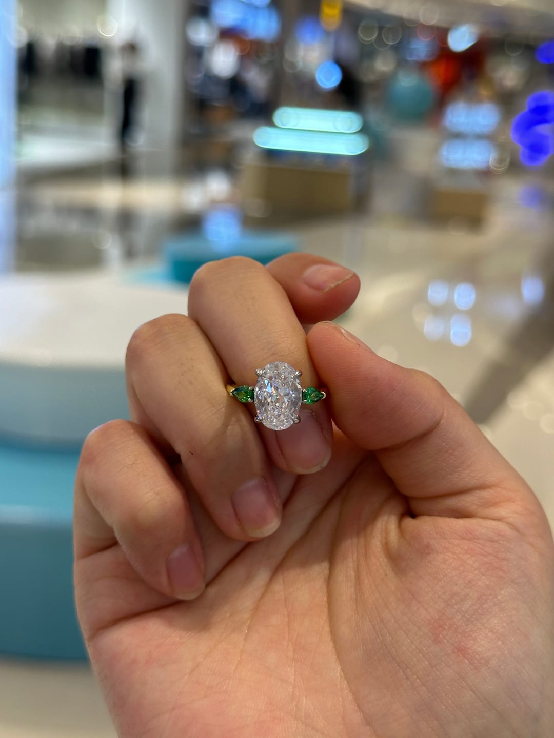 Customer photo review of S925 Vintage Oval Cut Three Stone Engagement Ring In Sterling Silver For Women