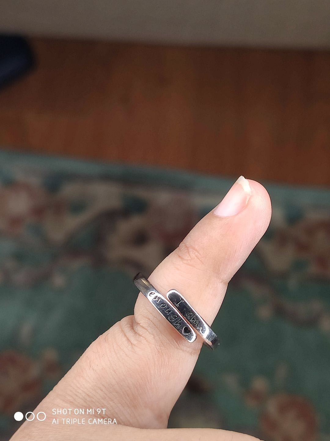 Customer photo review of 'I Am Enough' Adjustable Ring | 925 Sterling Silver