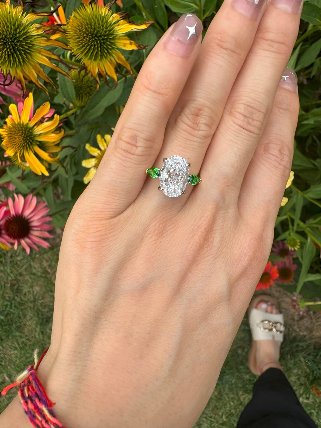 Customer photo review of S925 Vintage Oval Cut Three Stone Engagement Ring In Sterling Silver For Women