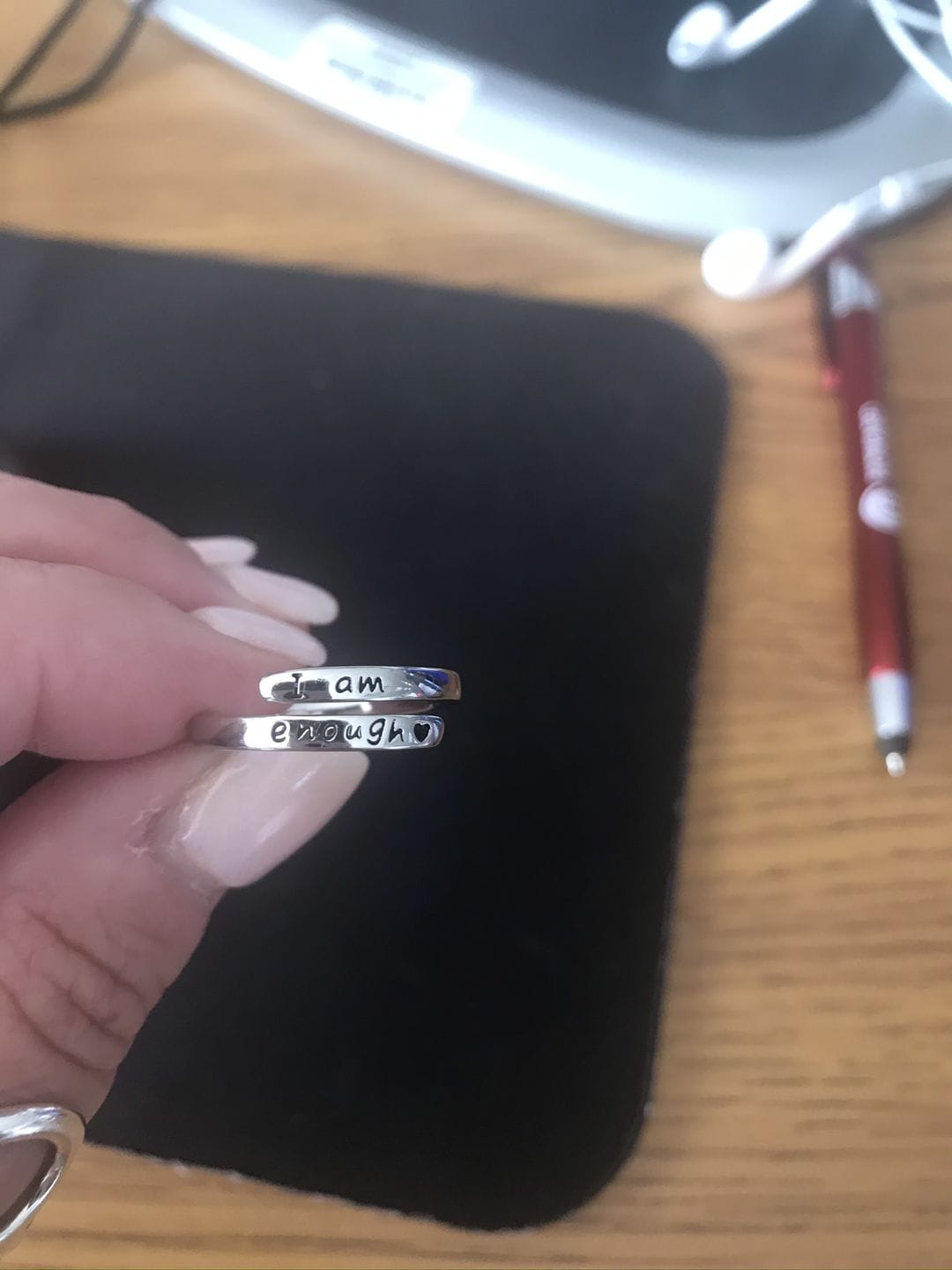 Customer photo review of 'I Am Enough' Adjustable Ring | 925 Sterling Silver
