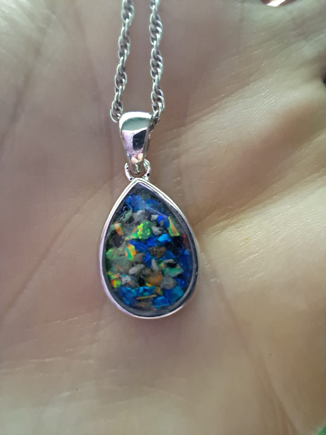 Customer photo review of Petite Pear Drop with Cremation Ashes