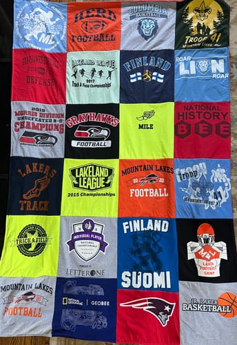 T-shirt quilt featuring seattle seahawks, new england patriots by Pia from NJ