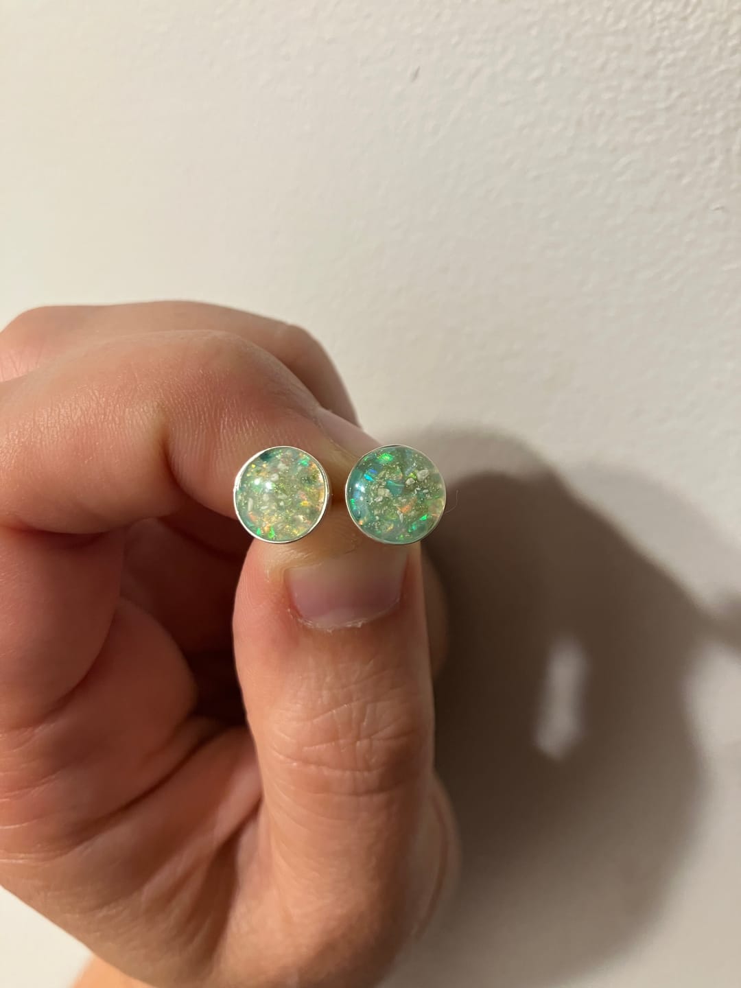 Customer photo review of Opal Stud Earrings with Infused Cremation Ash