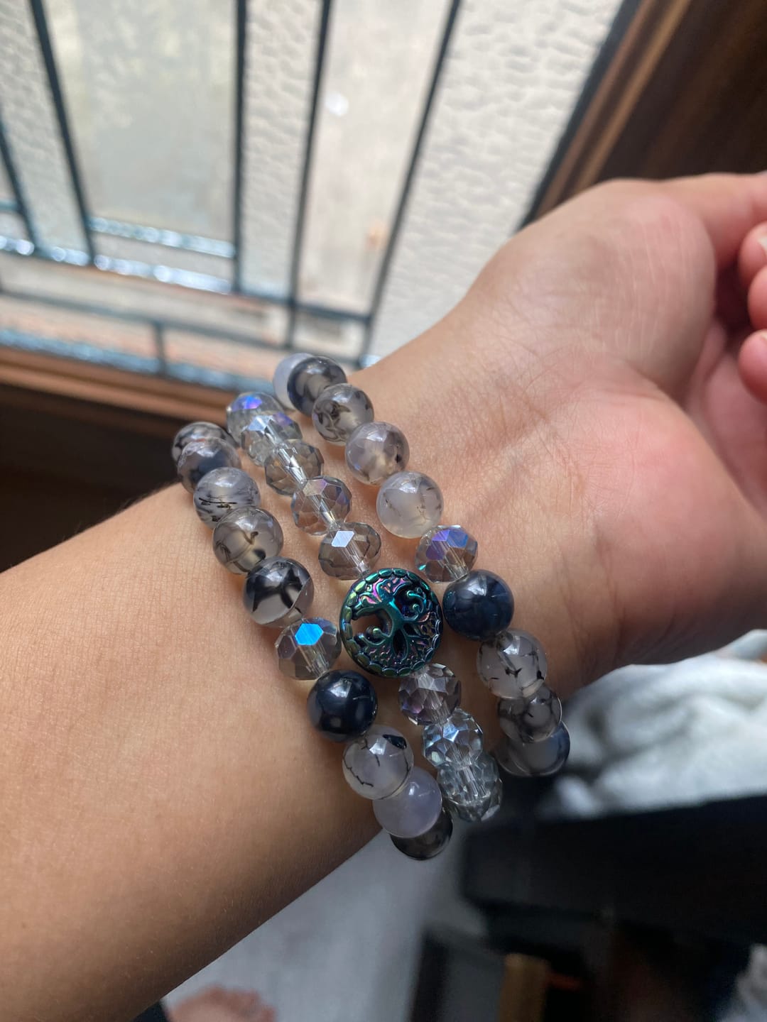 Customer photo review of Labradorite Crystal Stretch Apple Watch Strap