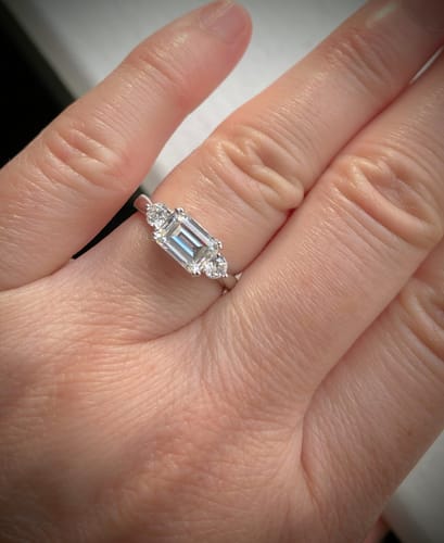 Customer photo review of 3-Stone East-West 1ct Emerald Cut CZ Ring in Sterling Silver