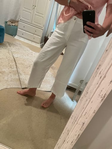Customer photo review of Dear John Linen Wide Leg Crop Pants - White White