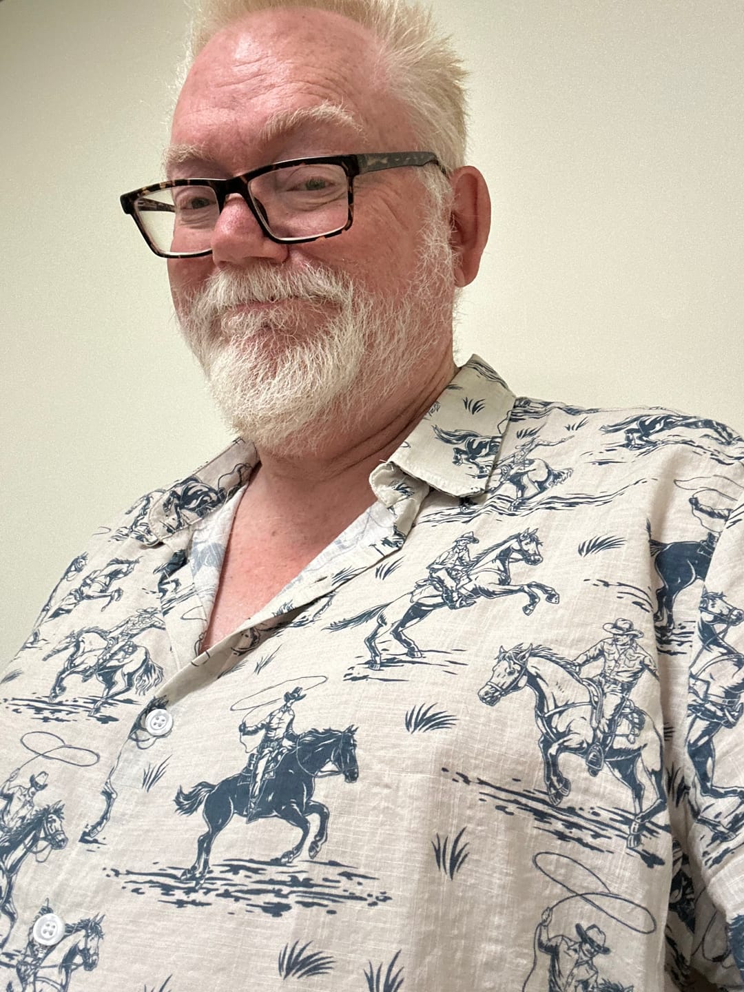 Customer photo review of Men's Horse Print Cowboy Button Up Holiday Short Sleeve Shirt