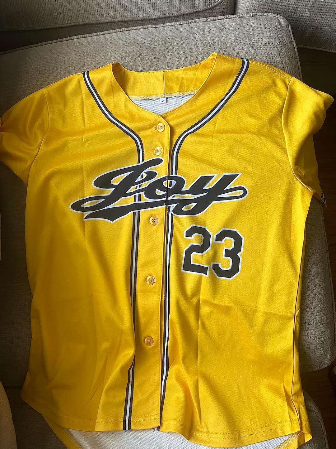 Customer photo review of Custom Yellow Full Button Up Mesh Fans Special Edition Authentic Baseball Jersey