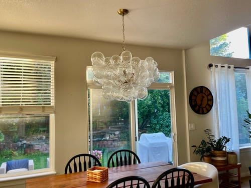 Customer photo review of Brass Cluster Ribbed Glass Globe Bubble Chandelier