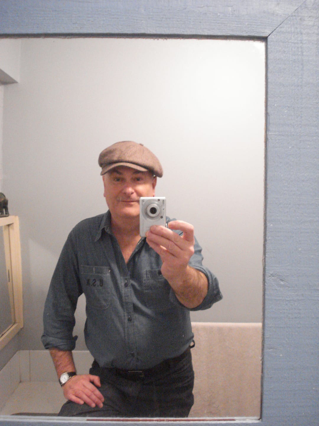 Customer photo review of Brown Striped Herringbone Wool Newsboy Cap