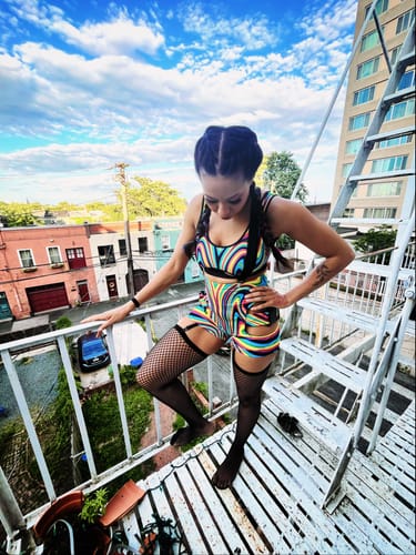 Customer photo review of Chroma Rebel Buckle Biker Shorts Set
