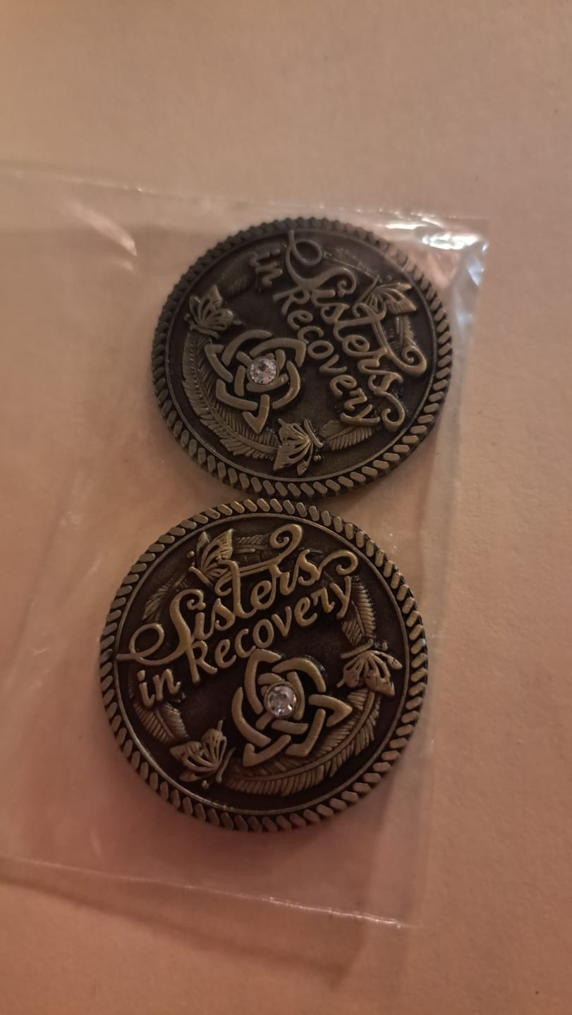 Customer photo review of Sisters in Recovery Specialty AA/NA Medallion - Bronze with Crystal