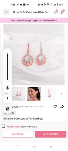Customer photo review of Rose Gold Crescent Affair Earrings