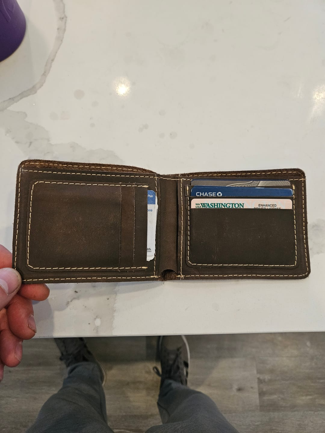 Customer photo review of Brown Full Grain Leather Minimalist Wallet