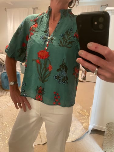 Customer photo review of Puff Sleeve Flower Print Top- Green
