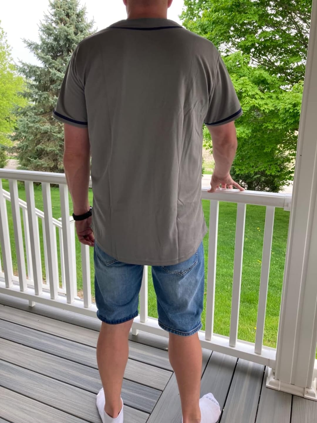 Customer photo review of Custom Gray Full Button Up Mesh Fans Special Edition Authentic Baseball Jersey