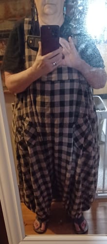 Customer photo review of Plus Size Women Loose Casual Checkered Bib Overalls