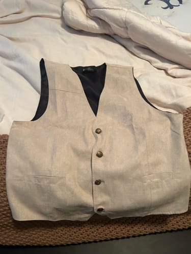 Customer photo review of Ties2you Men's Suede Leather Vest  Solid Light Camel Style Dress Vest Waistcoat