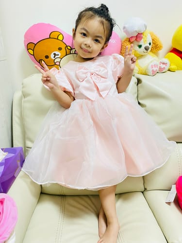 Customer photo review of Baby Girl Formal Princess Dress Girl Summer Puff Sleeve Bow Knot Fluffy Birthday Party Dress Toddler Ball Gowns