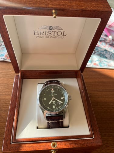 Customer photo review of B-17 Tribute - Stainless Brush Finish, Dark Green Dial, Brown Leather Band with Stitching