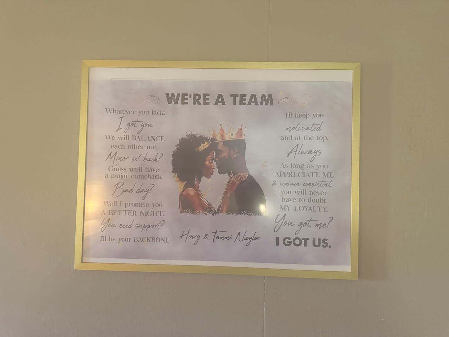 Customer photo review of We're A Team I Got Us Black African Couple - Personalized Wrapped Poster