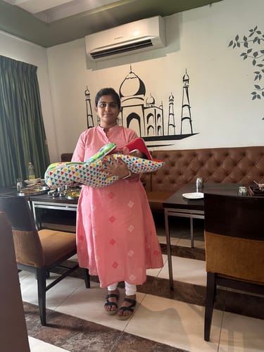 Customer photo review of Pink Handloom Checks and Diamonds Maxi