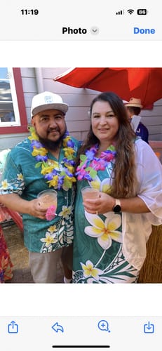 Customer photo review of Hawaii Aloha Couples Matching Summer Maxi Dress and Hawaiian Shirt Plumeria Vintage - Teal LT7