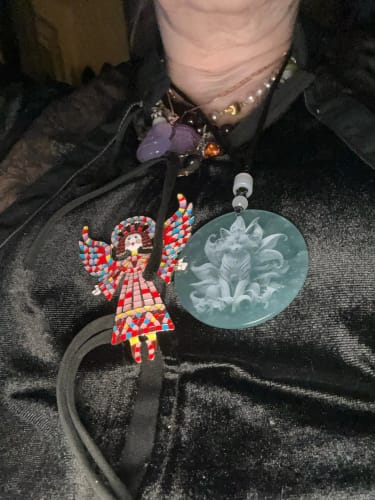 Customer photo review of Shadow Carved  Nine-Tail Fox Blue Water Jadeite Necklace
