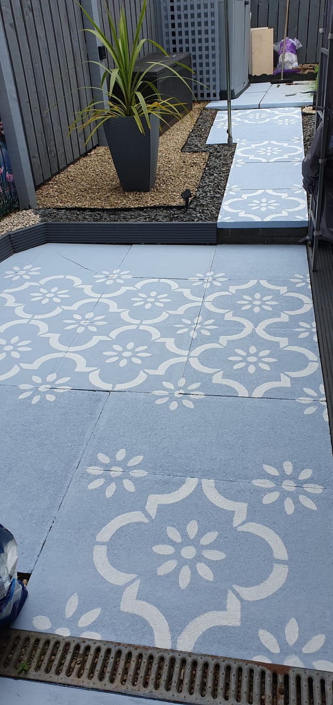 Customer photo review of Jannah Patio Stencil - Square Slabs