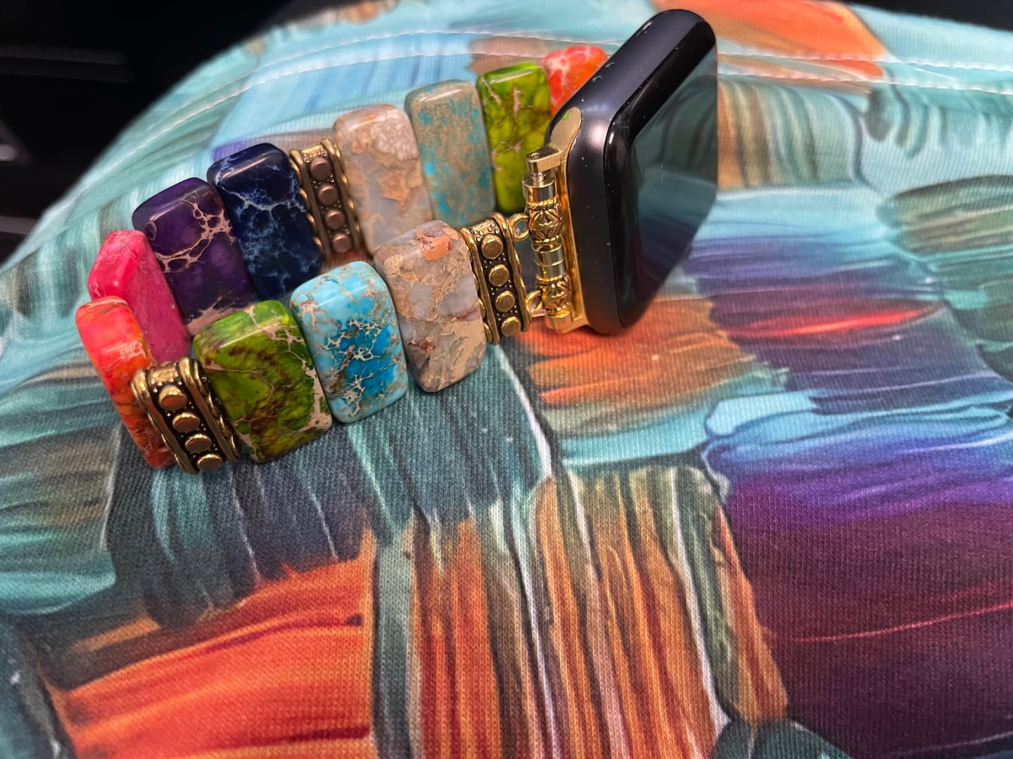 Customer photo review of Periwinkle Jasper Stretch Apple Watch Strap