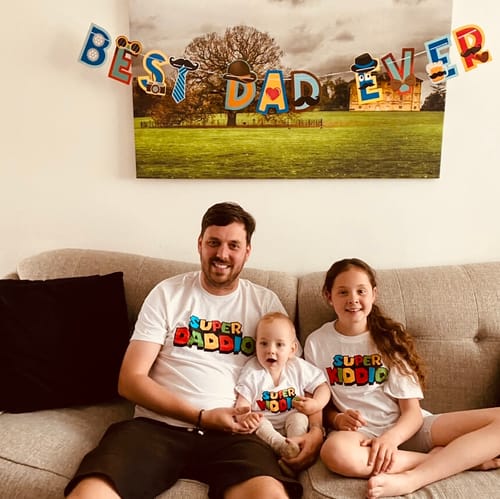 Customer photo review of Power Up- Daddio & Kiddio Cool Mario Matching T-Shirts- White