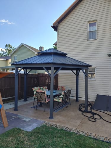 Customer photo review of EROMMY 15' x 15' Octagon Gazebo, Faux Wood Grain Hardtop Gazebo with Galvanized Steel Roof, with Aluminum Frame, Sunshade for Backyard, Patio, Lawns