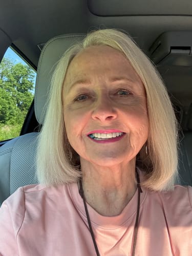 Customer photo review of Moresoo Clip In Hair Topper Real Human Hair 5"*5" Base Platinum Blonde(#60)