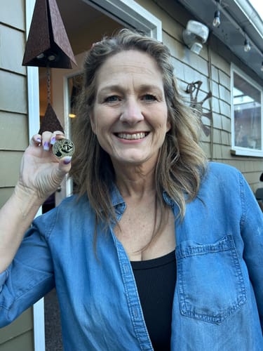 Customer photo review of 1 to 65 Year Sobriety Mint Twisted Tree of Life Gold Plated AA Recovery Medallion/Chip/Coin - Black