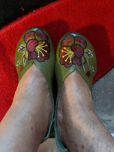 Customer photo review of Women Summer Retro Floral Leather Wedge Casual Sandals