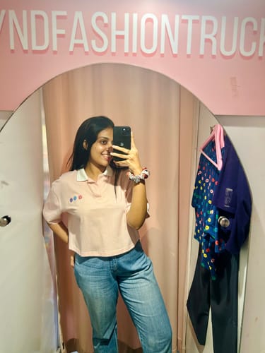 Customer photo review of Blushing Smiles Crop Polo T Shirt