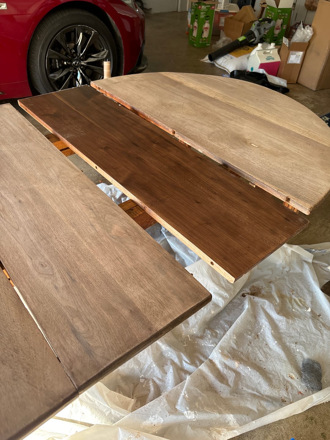 Table leaves going from dark stain to bare wood