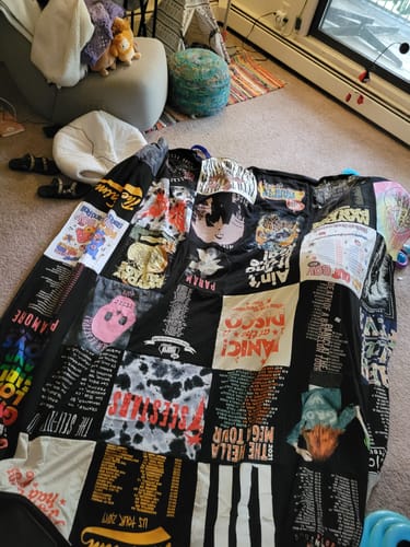 T-shirt quilt with music, bands themes by Maggie from MN