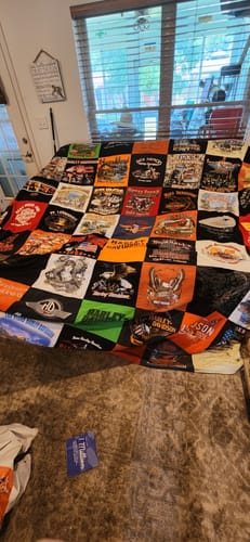 T-shirt quilt with motorcycling, music themes by John from AL