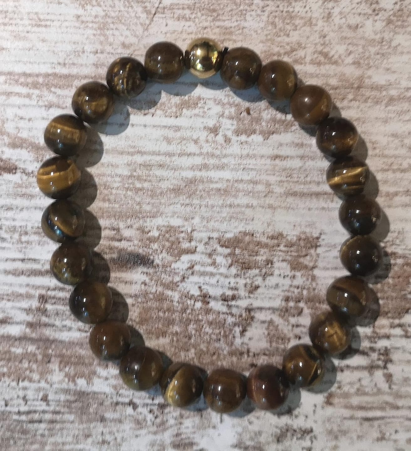 Customer photo review of Tigerauge Edelstein Herren Armband mit 14k vergoldeter Perle