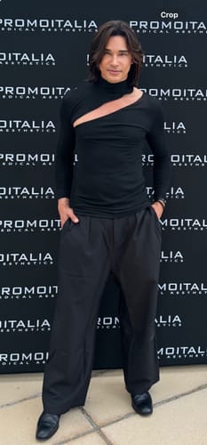 Customer photo review of Mens Hollow High Neck Slim Stretch T-Shirts SKUI76100