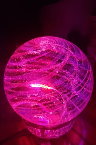 Customer photo review of Illuminated Dichroic Rainbow Orb with Cremains