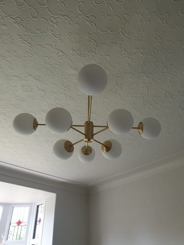 Customer photo review of 6/8/12-Light Mid-Century Modern Opal White Glass Globe Chandelier