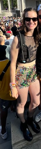 Customer photo review of Sheer mesh see through palm embroidered crewneck crop top