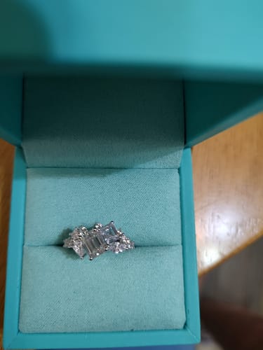 Customer photo review of Emerald-Cut Moissanite Cluster Engagement Ring