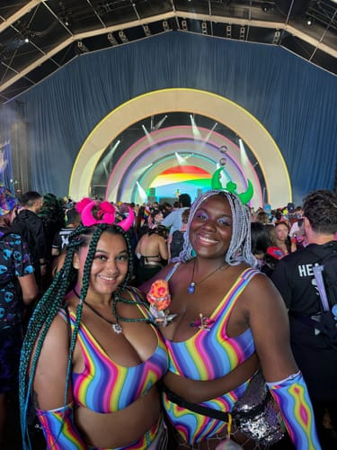 Customer photo review of Rainbow Meltdown Thong Shorts Set