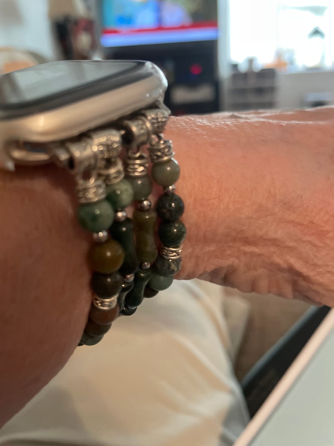 Customer photo review of Vintage Agate Stretch Apple Watch Strap